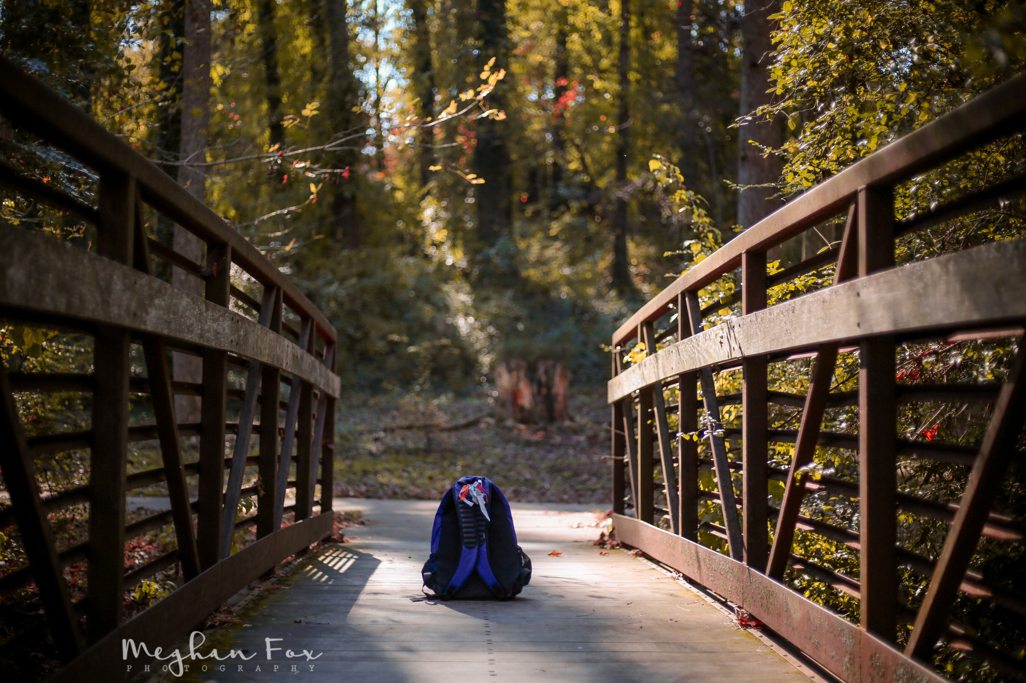 backpack on a bridge